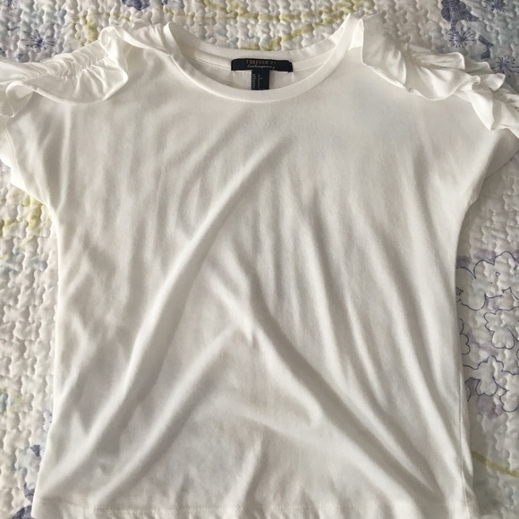 White T-Shirt with Ruffle Detailing - Picture 1 of 3